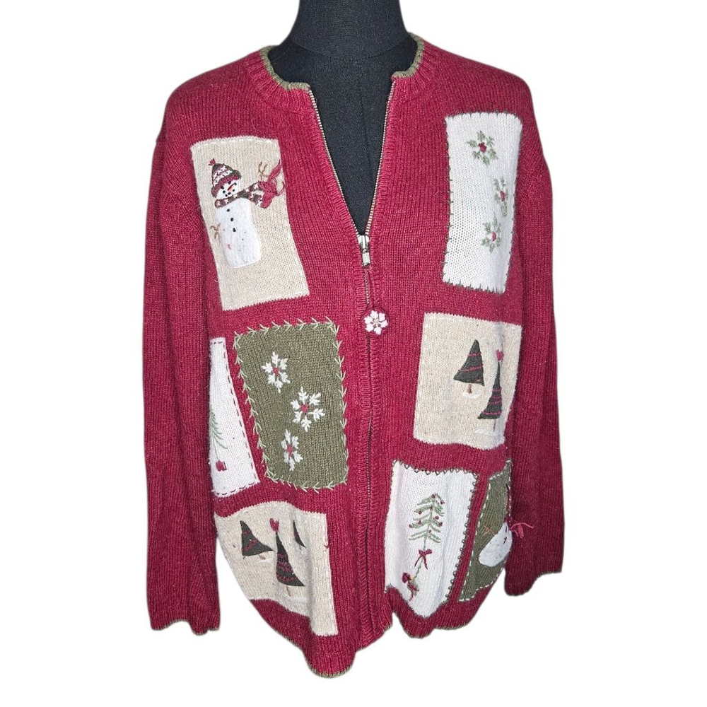 Vintage Croft & Barrow Medium Zip Up Rami Ugly Christmas Cardigan Sweater - Picture 2 of 6